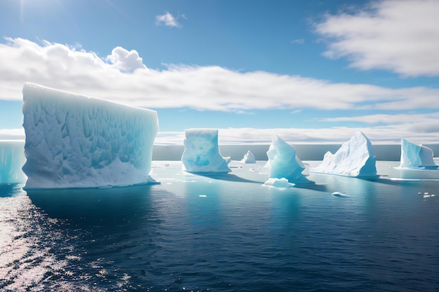 un grupo de icebergs flotando en el océano