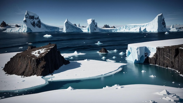 Foto un grupo de icebergs en el mar