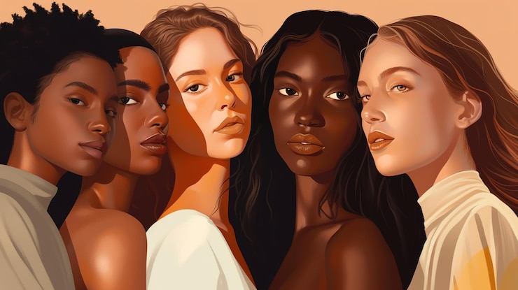 Foto un grupo de ilustraciones de mujeres multiétnicas.