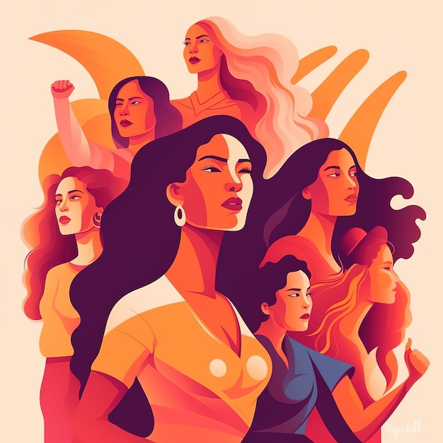 Un grupo de ilustraciones de mujeres multiétnicas.