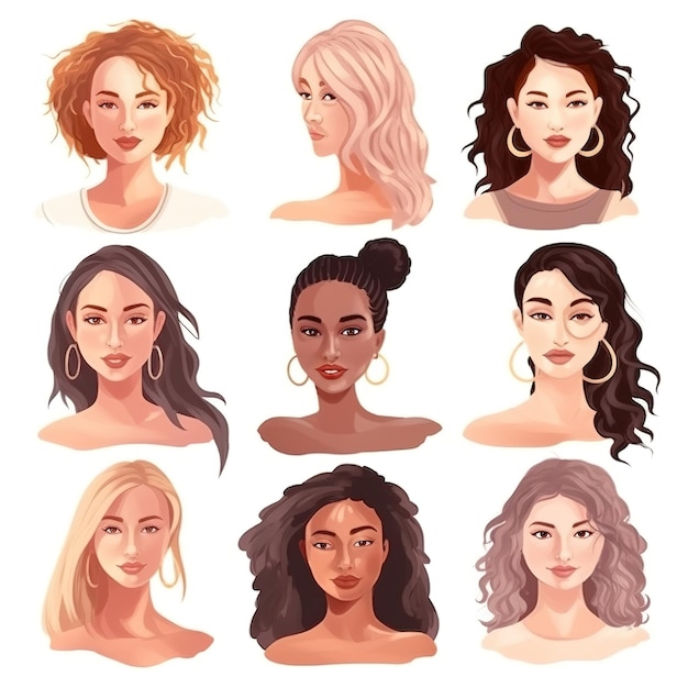 Foto un grupo de ilustraciones de mujeres multiétnicas.