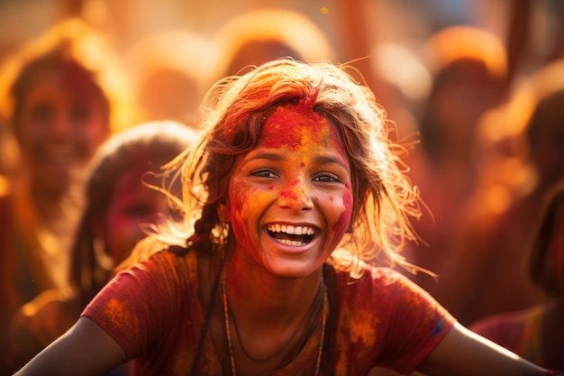 Un grupo de indios celebrando el Festival Holi IA generativa