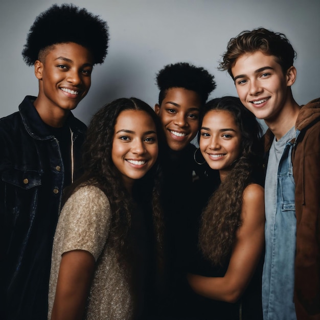 Grupo de jóvenes adolescentes felices en la fiesta nocturna AI generativa