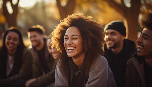 Foto grupo de jóvenes adolescentes mejores amigos teniendo una divertida reunión o fiesta en un lugar al aire libre