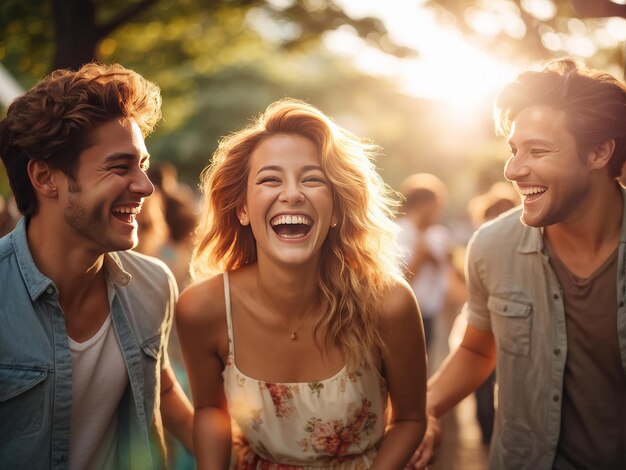 un grupo de jóvenes amigos felices divirtiéndose juntos en el parque un grupo de amigos jóvenes felices havin