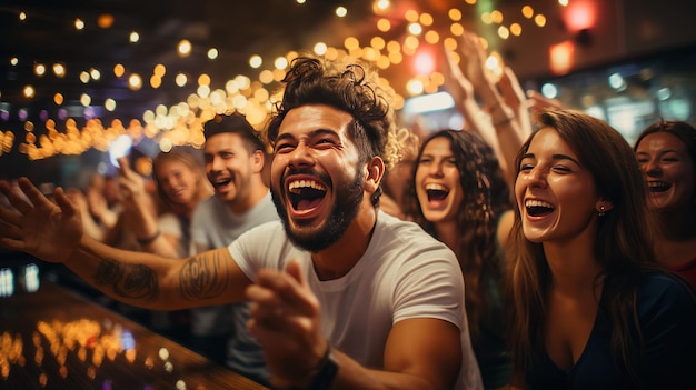 Foto un grupo de jóvenes bailando y divirtiéndose en un festival de música