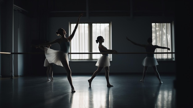 Grupo de jóvenes bailarinas que realizan un ballet coreografiado mientras entrenan juntos el ai generativo