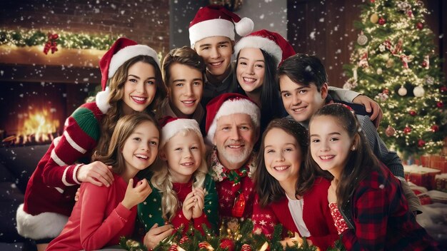 Foto grupo de jóvenes en la celebración de navidad