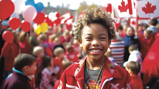 Un grupo de jóvenes celebrando el Día de Canadá