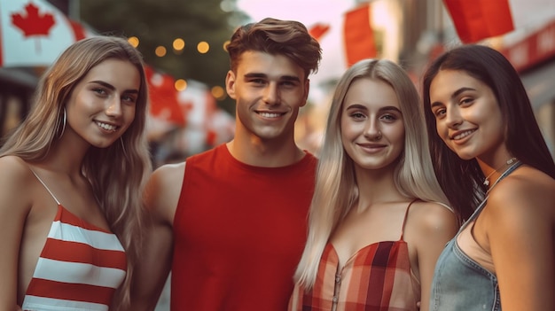 Un grupo de jóvenes celebrando el Día de Canadá