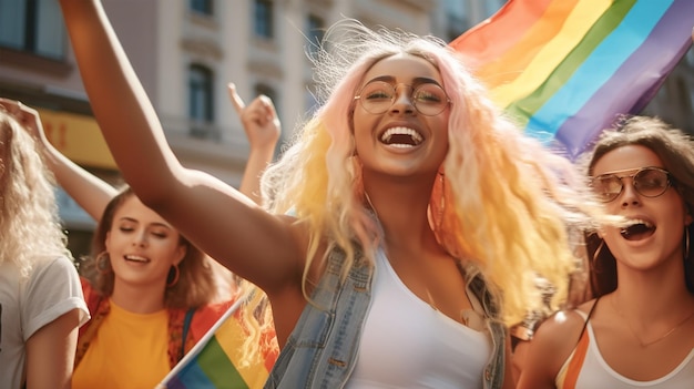 Un grupo de jóvenes celebrando el Mes del Orgullo