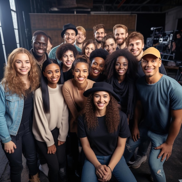 Grupo de jóvenes diversos sonriendo y posando para una foto