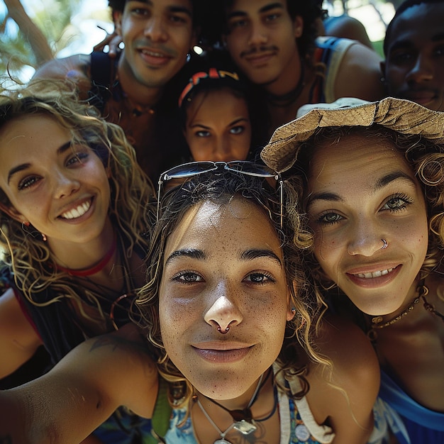 Grupo de jóvenes divirtiéndose al aire libre en un parque en verano