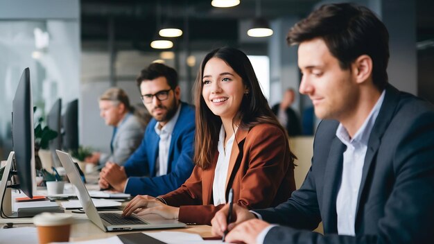 Grupo de jóvenes empresarios que trabajan en la oficina