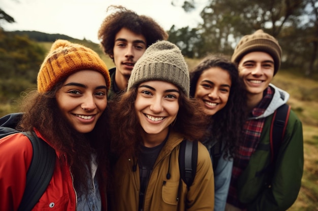 Un grupo de jóvenes están de pie juntos en un campo.