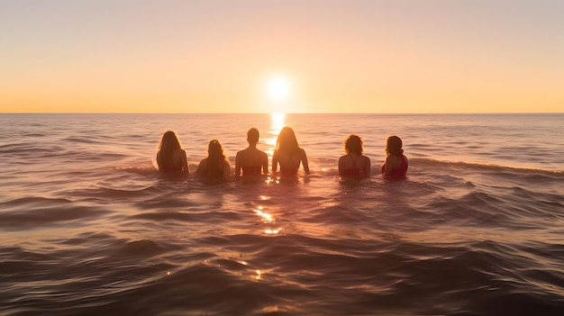 Grupo de jóvenes en el mar generado por IA