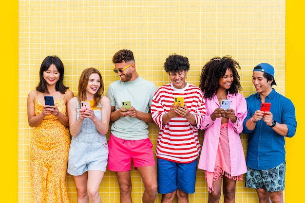 Foto grupo de jóvenes mejores amigos que se unen al aire libre