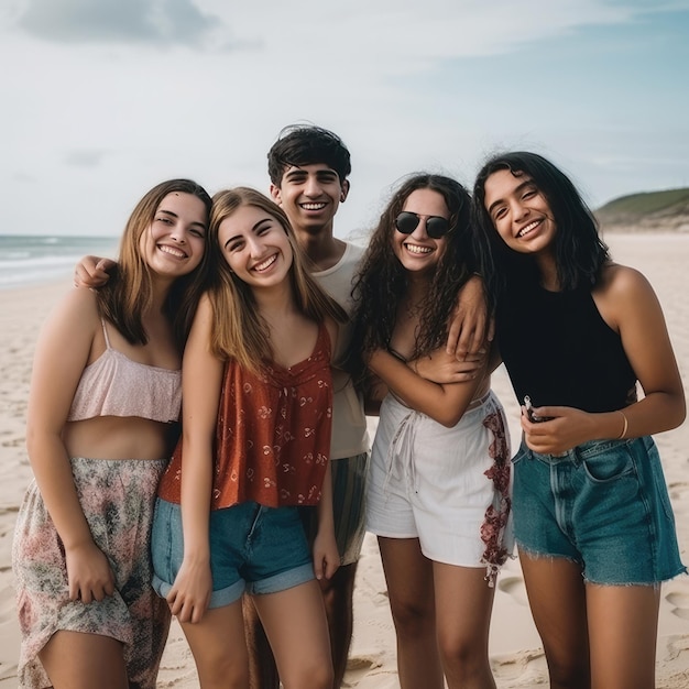 Foto un grupo de jóvenes en una playa.