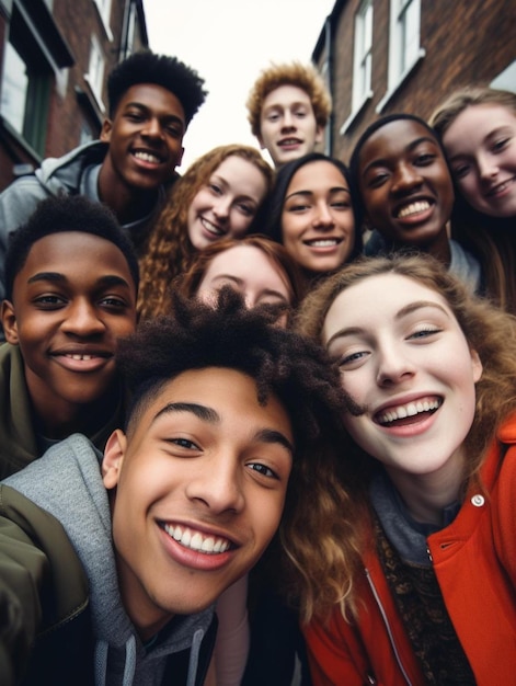 un grupo de jóvenes posando para una foto juntos.