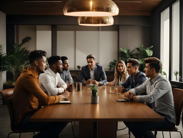 Grupo de jóvenes en una reunión para su negocio