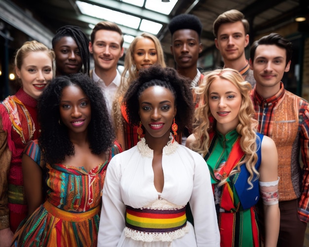 Foto un grupo de jóvenes con ropa colorida