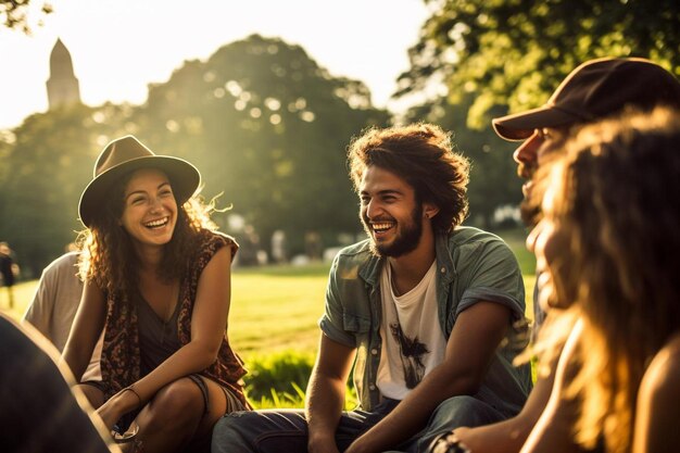 Foto un grupo de jóvenes sentados en el césped