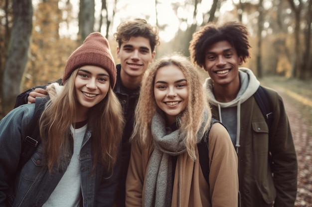 Un grupo de jóvenes sonríe y mira a la cámara.