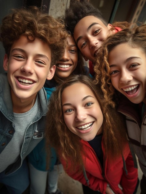 Foto un grupo de jóvenes sonriendo y posando para una foto.