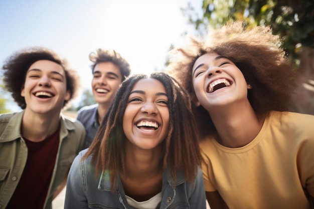 Un grupo de jóvenes sonriendo y riendo.