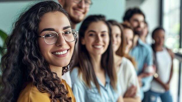 Foto un grupo de jóvenes sonrientes en una oficina moderna