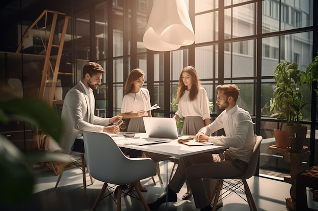 Grupo de jóvenes trabajando juntos Empresarios creativos en la oficina moderna