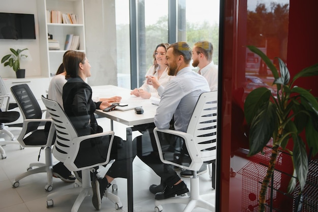 Grupo jovens, em, reunião negócio