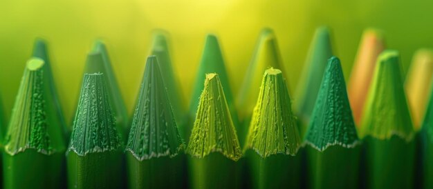 Foto grupo de lápices verdes en una fila