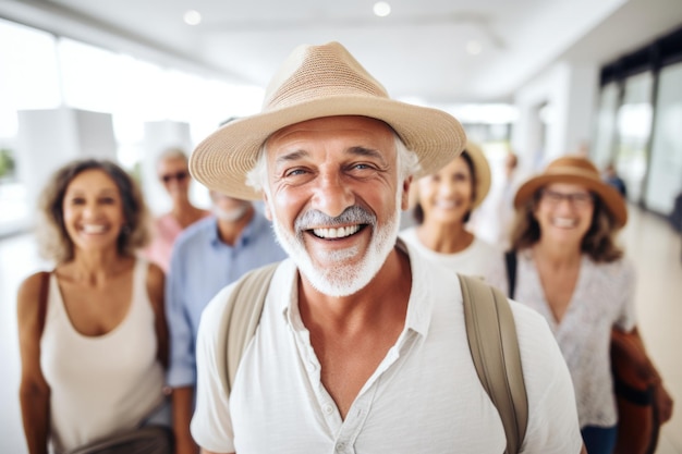 grupo legal de amigos expressão feliz viajante e conceito de aeroporto gerado por IA