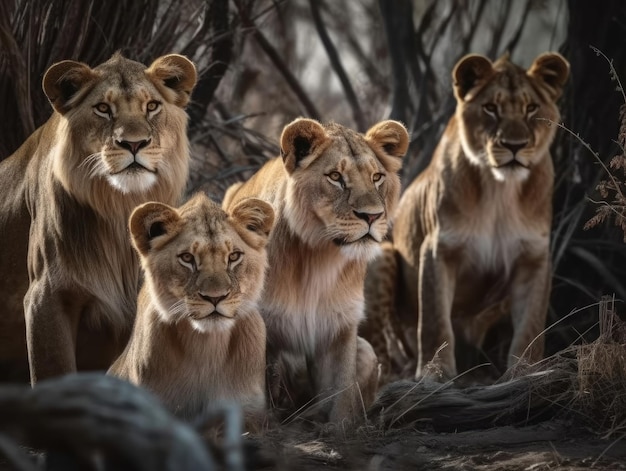 Grupo de leones en hábitat natural IA generativa