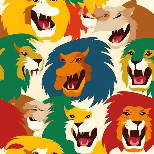 Un grupo de leones de melena amarilla y ojos azules.