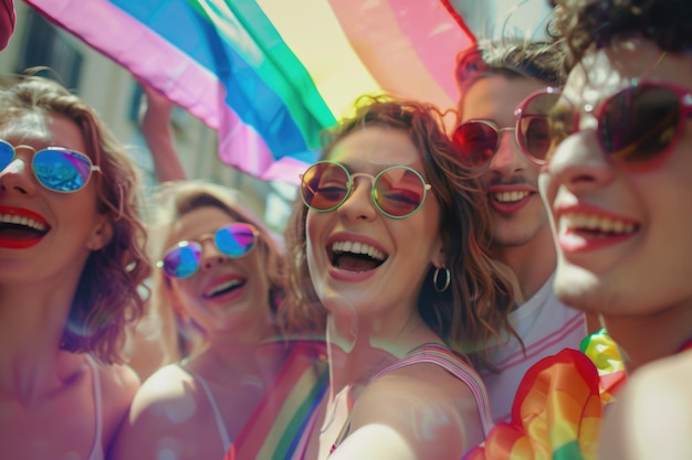 Grupo LGBT celebra el orgullo gay con una selfie vertical