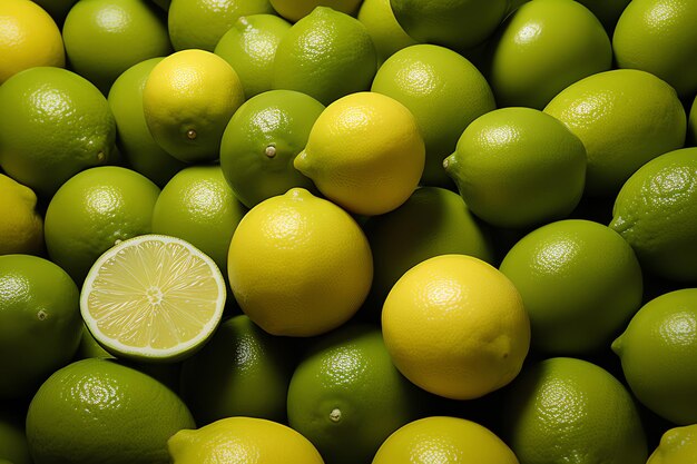 Foto un grupo de limas y un limón