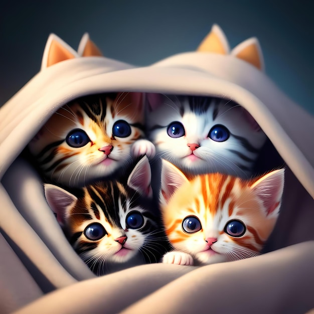 Grupo de lindos gatitos