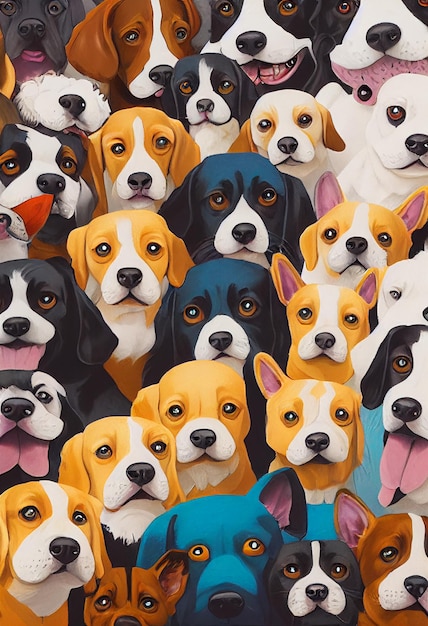 Grupo de lindos perros para papel tapiz y diseños gráficos Ilustración 2D