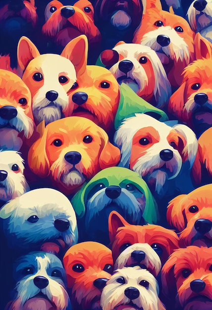 Foto grupo de lindos perros para papel tapiz y diseños gráficos ilustración 2d
