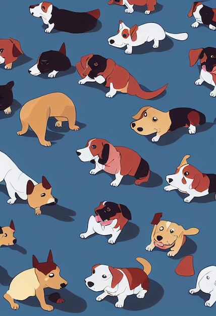 Grupo de lindos perros para papel tapiz y diseños gráficos Ilustración 2D