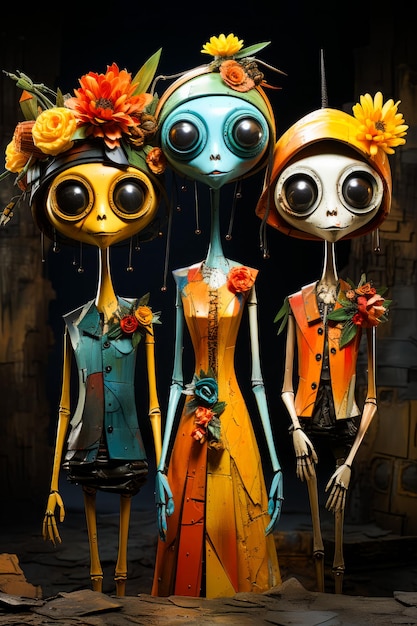 Grupo de maniquíes vestidos con ropa colorida IA generativa