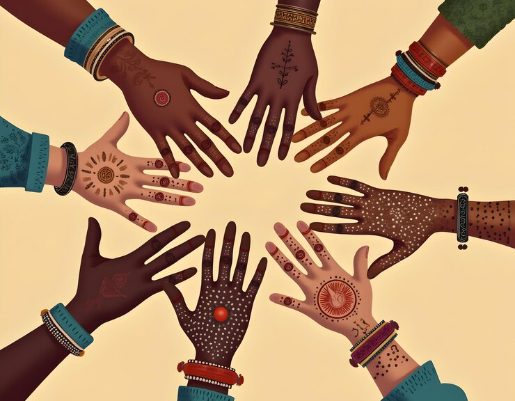 un grupo de manos que están pintadas con henna