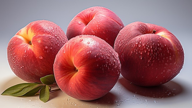 Un grupo de manzanas rojas en una mesa con gotas de agua.