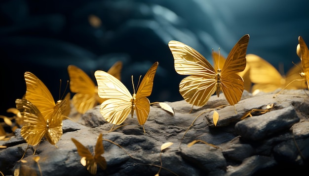 Un grupo de mariposas doradas en su lugar