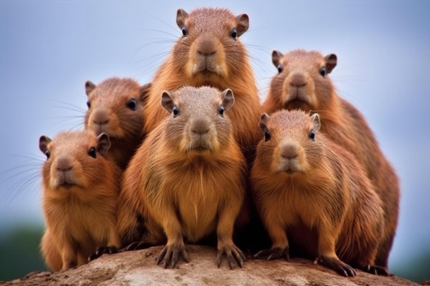 Foto un grupo de marlines en una roca.