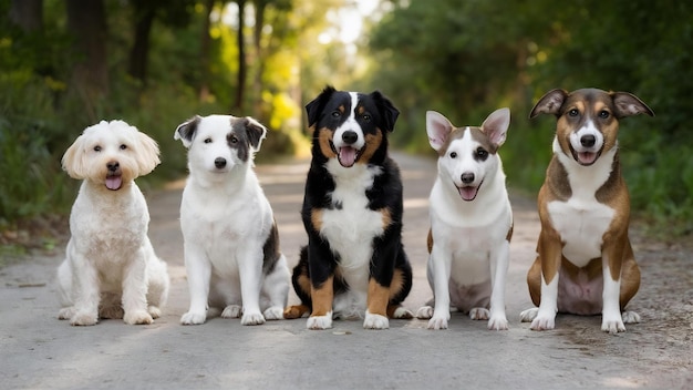 Grupo de mascotas en una fila