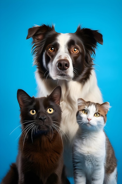 Foto grupo de mascotas perro y gato pájaro