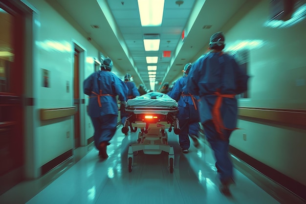 Grupo de médicos caminando por el hospital